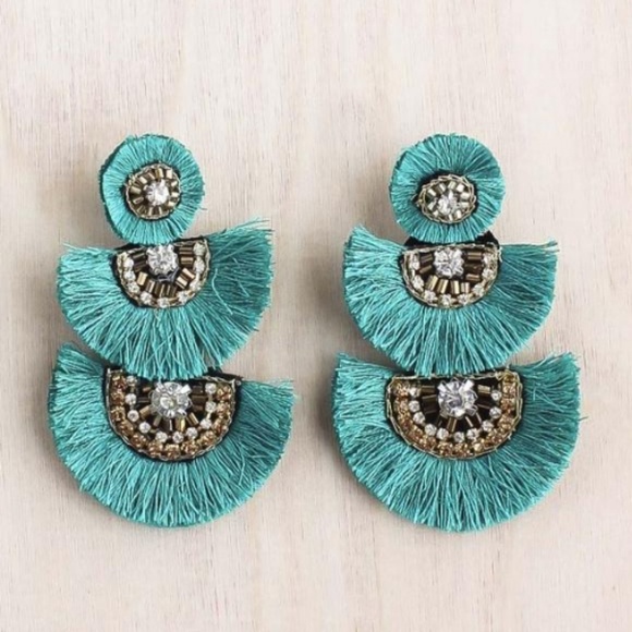 TURQUOISE TASSEL EARRINGS - Picture 2 of 2